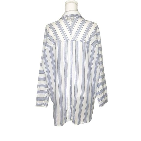 Lumiere Blue White Striped Tunic Top Long Sleeve Split Collar Large NWT - Picture 3 of 7